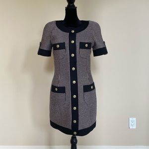 Pierre Balmain black metallic tweed dress suited mini short sleeve sz 36